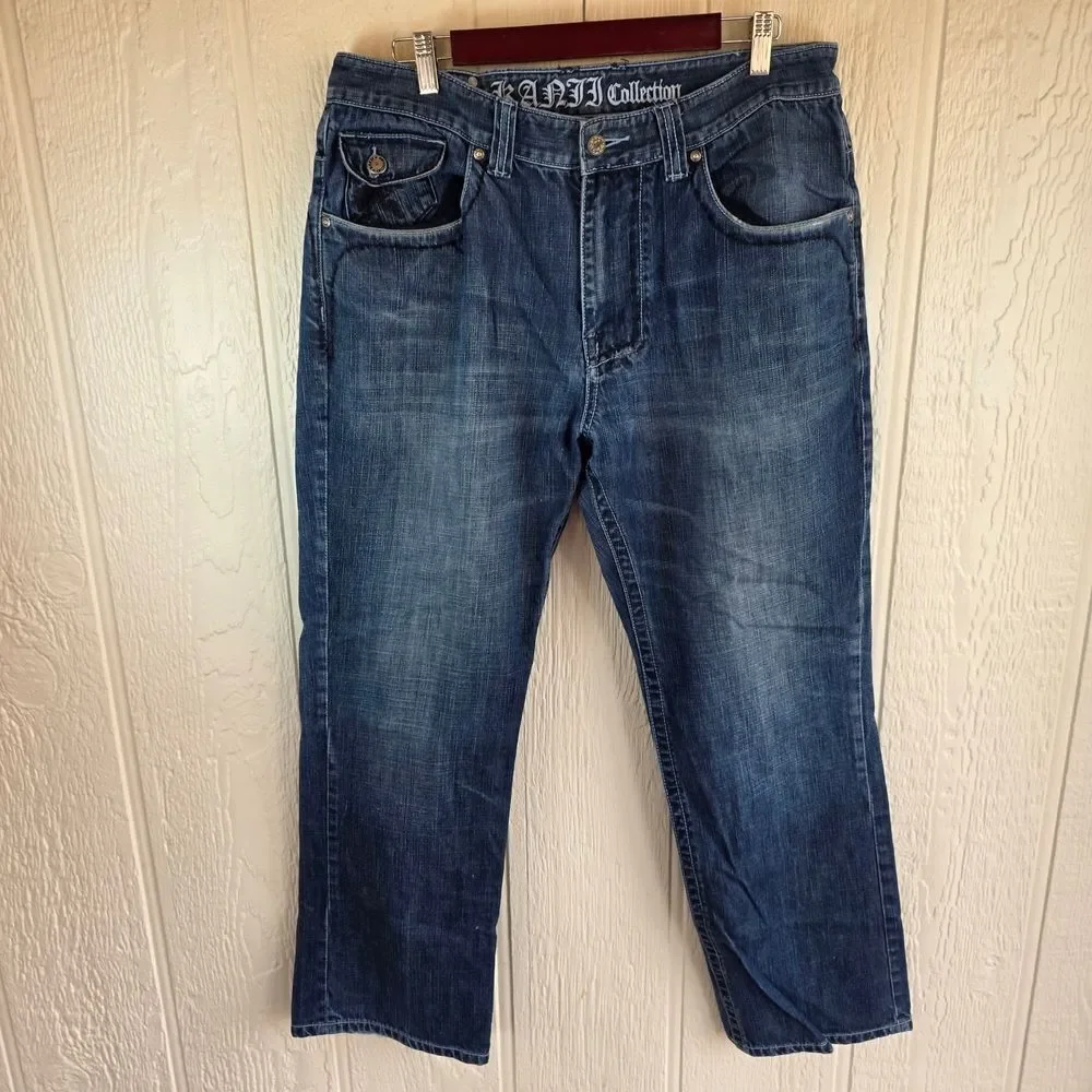 Men's Kanji Collection Blue Denim Relaxed Jeans, Size 38 X 32